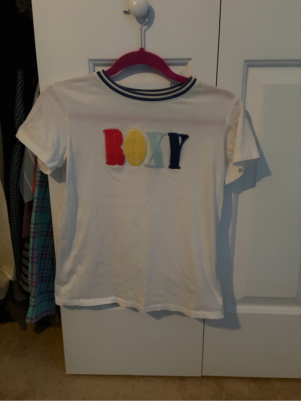 Roxy White Tee with Multicolor Terry Logo
